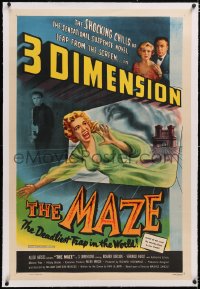 4x0495 MAZE linen 1sh 1953 William Cameron Menzies, 3-D art of screaming girl reaching off screen!