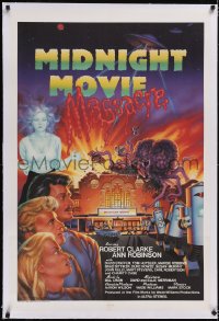 4x0500 MIDNIGHT MOVIE MASSACRE linen 1sh 1988 wacky art of monster attacking theater by Joel Andrews!