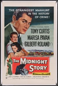 4x0501 MIDNIGHT STORY linen 1sh 1957 Tony Curtis, strangest San Francisco manhunt in crime's history!