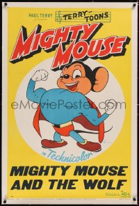 4x0503 MIGHTY MOUSE linen 1sh 1943 Paul Terry's Terry-Toons, great full-color cartoon image!