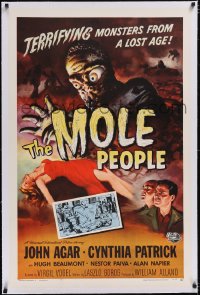 4x0509 MOLE PEOPLE linen 1sh 1956 Joseph Smith art of the horror crawling from depths of the Earth!
