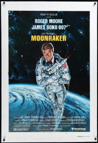 4x0518 MOONRAKER linen int'l teaser 1sh 1979 art of Roger Moore as Bond in space by Goozee!