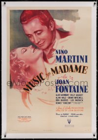 4x0526 MUSIC FOR MADAME linen 1sh 1937 art of pretty young Joan Fontaine & opera singer Nino Martini!