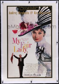 4x0528 MY FAIR LADY linen 1sh R1994 Audrey Hepburn in her most famous race track dress, Rex Harrison!