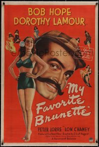 4x0529 MY FAVORITE BRUNETTE linen 1sh 1947 Bob Hope & full-length sexy Dorothy Lamour in swimsuit!