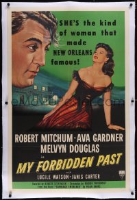 4x0530 MY FORBIDDEN PAST linen 1sh 1951 art of Robert Mitchum & sexy Ava Gardner in New Orleans!