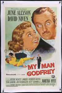 4x0534 MY MAN GODFREY linen 1sh 1957 close up artwork of June Allyson & butler David Niven!