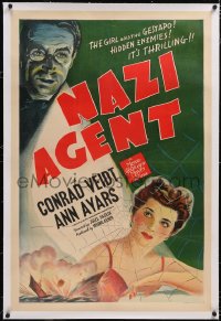 4x0540 NAZI AGENT linen 1sh 1942 Jules Dassin, stone litho of Gestapo agent Conrad Veidt & Ann Ayars!