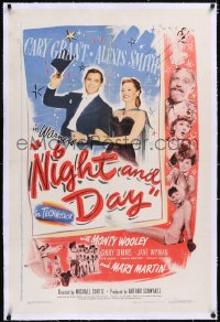4x0543 NIGHT & DAY linen 1sh 1946 Cary Grant as gay songwriter Cole Porter loves sexy Alexis Smith!