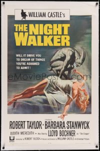 4x0546 NIGHT WALKER linen 1sh 1965 William Castle, Robert Taylor, Barbara Stanwyck, Reynold Brown art!