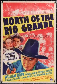 4x0548 NORTH OF THE RIO GRANDE linen 1sh 1937 William Boyd as Hopalong Cassidy w/ gun, ultra rare!