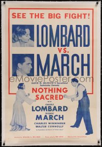 4x0553 NOTHING SACRED linen 1sh 1937 Carole Lombard & Fredric March, ultra rare boxing poster style!