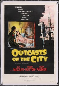 4x0570 OUTCASTS OF THE CITY linen 1sh 1958 Osa Massen & Robert Hutton living only for today, sexy art!