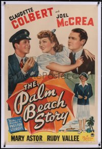 4x0575 PALM BEACH STORY linen 1sh 1942 Preston Sturges, Colbert, Joel McCrea, Astor, Vallee, rare!
