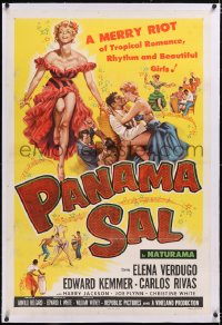 4x0578 PANAMA SAL linen 1sh 1957 great colorful art of super sexy dancer Elena Verdugo & cast!