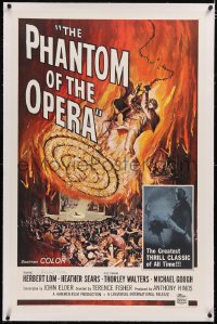 4x0584 PHANTOM OF THE OPERA signed linen 1sh 1962 by Herbert Lom, Hammer horror, Reynold Brown art!