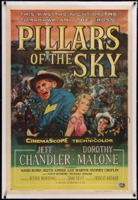 4x0587 PILLARS OF THE SKY linen 1sh 1956 soldier Jeff Chandler & pretty Dorothy Malone fight Indians!