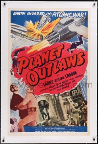 4x0589 PLANET OUTLAWS linen 1sh 1953 Buck Rogers serial repackaged as a feature with new footage!