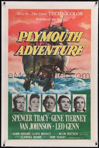4x0591 PLYMOUTH ADVENTURE linen 1sh 1952 Spencer Tracy, Gene Tierney, cool art of ship at sea!