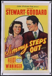 4x0597 POT O' GOLD linen 1sh R1946 romantic c/u of James Stewart & Paulette Goddard, Jimmy Steps Out!