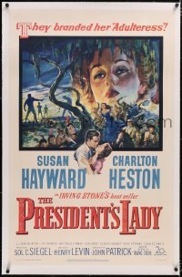 4x0598 PRESIDENT'S LADY linen 1sh 1953 great art of adulteress Susan Hayward & Charlton Heston!