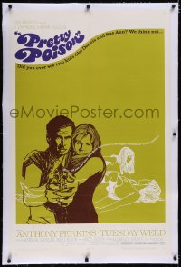 4x0599 PRETTY POISON linen 1sh 1968 great art of psycho Anthony Perkins & crazy Tuesday Weld!