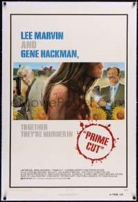 4x0602 PRIME CUT linen 1sh 1972 Lee Marvin w/machine gun, Gene Hackman w/cleaver, Tom Jung art!