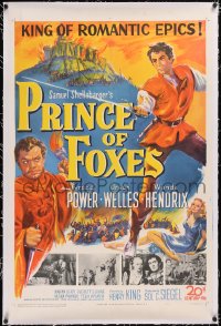4x0603 PRINCE OF FOXES linen 1sh 1949 Orson Welles, Tyrone Power w/sword protects Wanda Hendrix!