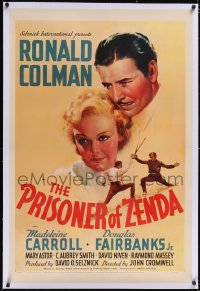 4x0604 PRISONER OF ZENDA linen 1sh 1937 great art of Ronald Colman & Madeleine Carroll, ultra rare!