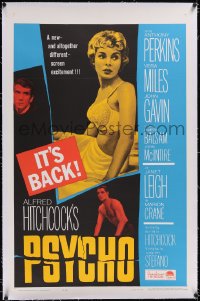 4x0610 PSYCHO linen 1sh R1965 half-dressed Janet Leigh, Anthony Perkins, Alfred Hitchcock classic!