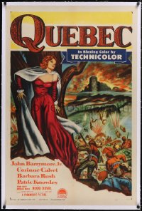 4x0614 QUEBEC linen 1sh 1951 art of beautiful Corinne Calvet by men fighting in Canada!