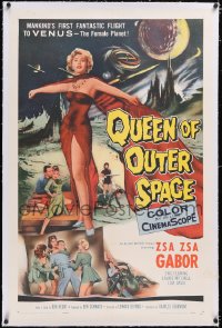 4x0616 QUEEN OF OUTER SPACE linen 1sh 1958 Zsa Zsa Gabor on Venus, by Ben Hecht & Charles Beaumont!