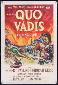 4x0617 QUO VADIS linen 1sh 1951 art of Robert Taylor, Deborah Kerr & Peter Ustinov in Ancient Rome!