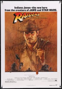 4x0620 RAIDERS OF THE LOST ARK linen 1sh 1981 great art of adventurer Harrison Ford by Richard Amsel
