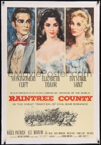 4x0623 RAINTREE COUNTY linen 1sh 1957 art of Montgomery Clift, Elizabeth Taylor & Eva Marie Saint!