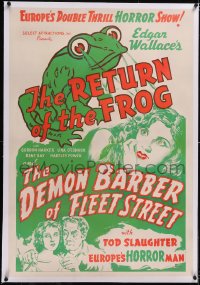 4x0634 RETURN OF THE FROG/DEMON BARBER OF FLEET STREET linen 1sh 1940s great horror art, very rare!