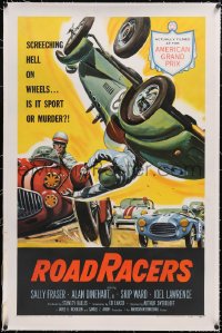 4x0640 ROADRACERS linen 1sh 1959 great American Grand Prix race car art, screeching hell on wheels!