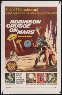 4x0642 ROBINSON CRUSOE ON MARS linen 1sh 1964 cool sci-fi art of Paul Mantee & his man Friday!