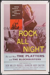 4x0643 ROCK ALL NIGHT linen 1sh 1957 rock & roll, some have to dance... some have to kill, sexy art!