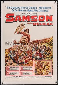 4x0657 SAMSON & DELILAH linen 1sh R1960 art of Victor Mature, Cecil B. DeMille Biblical classic!
