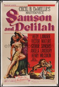 4x0656 SAMSON & DELILAH linen 1sh 1949 art of Hedy Lamarr & Victor Mature, Cecil B. DeMille!