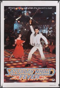 4x0666 SATURDAY NIGHT FEVER linen teaser 1sh 1977 best image of disco John Travolta & Gorney!