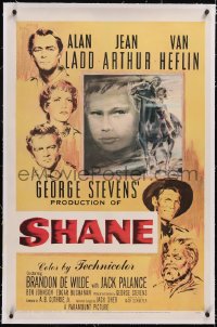 4x0680 SHANE linen 1sh 1953 classic western, Alan Ladd, Jean Arthur, Van Heflin, Brandon De Wilde