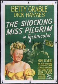 4x0687 SHOCKING MISS PILGRIM linen 1sh 1946 art of sexy winking Betty Grable, music by Gershwins!