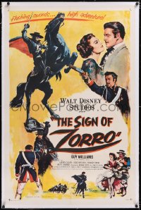 4x0692 SIGN OF ZORRO linen 1sh 1960 Walt Disney, cool art of masked hero Guy Williams on horseback!
