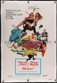 4x0700 SLEEPER linen 1sh 1974 Woody Allen, Diane Keaton, futuristic sci-fi comedy art by McGinnis!