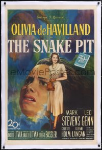 4x0706 SNAKE PIT linen 1sh 1949 artwork of confused mental patient Olivia de Havilland in asylum!