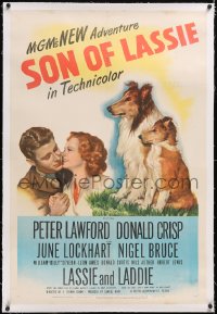 4x0712 SON OF LASSIE linen 1sh 1945 Peter Lawford, art of the classic canine star & puppy!