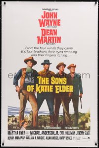4x0713 SONS OF KATIE ELDER linen 1sh 1965 line up of John Wayne, Dean Martin & more + Martha Hyer!