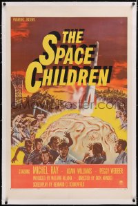 4x0716 SPACE CHILDREN linen 1sh 1958 Jack Arnold, great art of kids, rocket & giant alien brain!